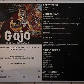 Gojo Ethiopian Restaurant - Menu - Ethiopian Near Me - San Jose, California