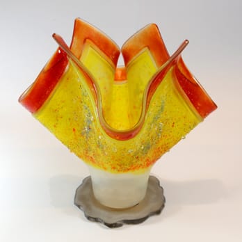 Keller Art Glass - fused glass frit vase - Creating an edge - 8" tall - Art Galleries Near Me - Cleveland, Ohio Keller Art Glass - fused glass frit vase - Creating an edge - 8" tall - Art Galleries Near Me - Cleveland, Ohio