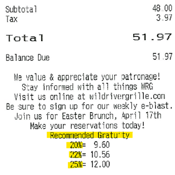 Wild River Grille - In an effort to offset the owner's unwillingness to pay decent wages, Wild River Grille will pressure you into dropping a 20-25% tip. - New American Near Me - Reno, Nevada