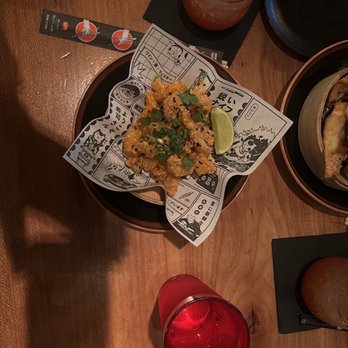 Ramen-San Whisky Bar - bang bang shrimp and strawberry shochu spritz - Ramen Near Me - Chicago, Illinois