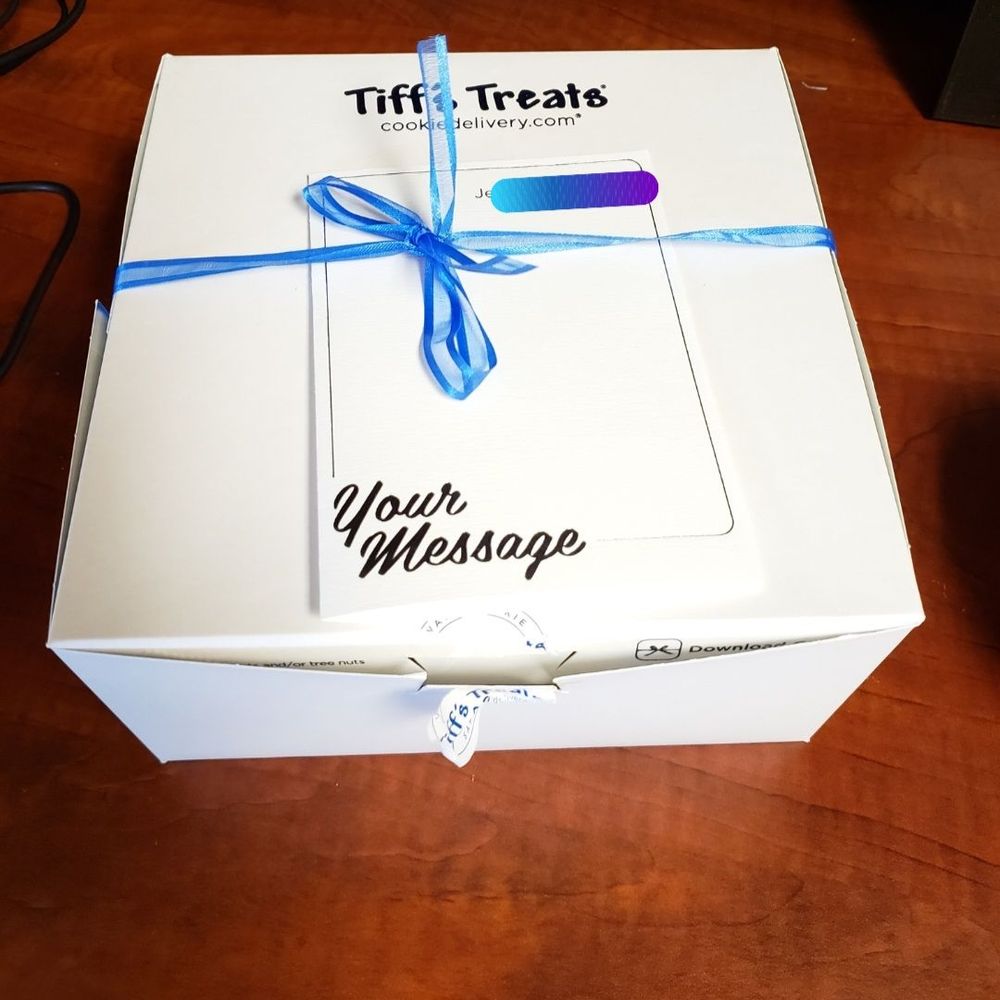 Tiff's Treats - a white box tied with blue ribbon - Desserts Near Me - Austin, Texas Tiff's Treats - a white box tied with blue ribbon - Desserts Near Me - Austin, Texas