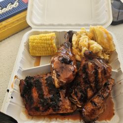 Love City Wing Spot - Bbq Chicken, bbq salmon, macaroni and cheese, and corn