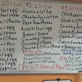 Teran's Restaurant - Menu for tacos broken down - Mexican Near Me - San Antonio, Texas
