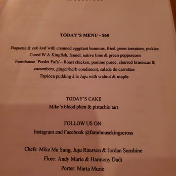 Farmhouse Kings Cross - Today's menu April 2019 - Australian Near Me - Rushcutters Bay, NSW Farmhouse Kings Cross - Today's menu April 2019 - Australian Near Me - Rushcutters Bay, NSW