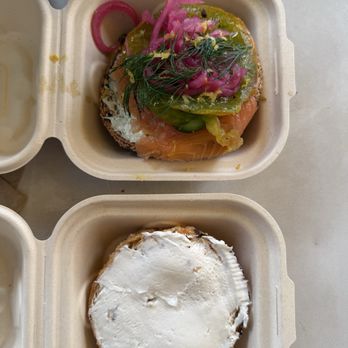 Layla Bagels & Coffee - Regular bagel with cream cheese  The Laika - Bagels Near Me - Beverly Hills, California