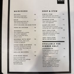 Haru - Dinner Main, Dinner Specialties, Soups and Stews - Menu 12/2/25