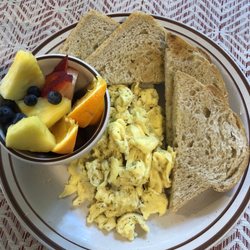 Little City Diner - 2 egg plate with sourdough toast and fruit cup