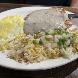 Steven’s Skillet - The country fried steak, eggs, and hash brown, may have been lacking color, but it was full of flavor.