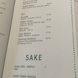 Wine and sake menu Wine and sake menu