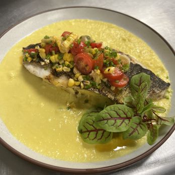 Miriam - Branzino and corn - Mediterranean Near Me - New York, New York Miriam - Branzino and corn - Mediterranean Near Me - New York, New York