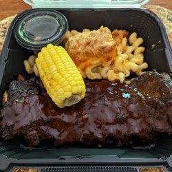 Mohican Farms - Half rack of ribs, Mac and cheese, and corn