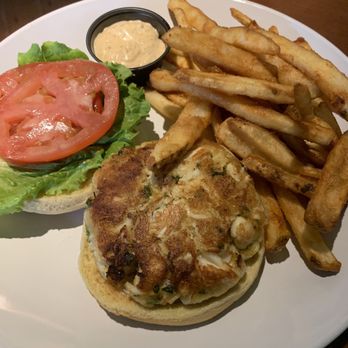 The Main Street Pub - Crabcake sandwich with fries. - New American Near Me - Clifton, Virginia