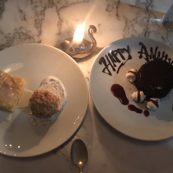 Cascina Spinasse - Lemon cake with almond gelato and chocolate cake with special message written - Italian Near Me - Seattle, Washington