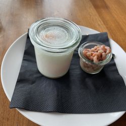 Le Méridien Hamburg - Egg in an glass (very shortly steamed egg )ordered with northern prawns-Yummy!