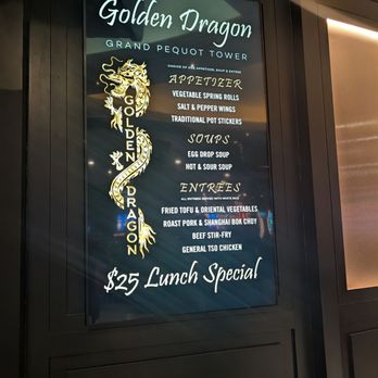Golden Dragon - Sign at the entrance of the restaurant. - Chinese Near Me - Mashantucket, Connecticut