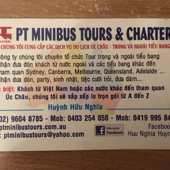 PT Minibus Tours & Charter - Back of business card - Bus Tours Near Me
