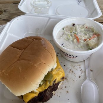 Sparkys BBQ and Espresso - Green Chile Cheeseburger w pineapple coleslaw - Burgers Near Me - Hatch, New Mexico Sparkys BBQ and Espresso - Green Chile Cheeseburger w pineapple coleslaw - Burgers Near Me - Hatch, New Mexico