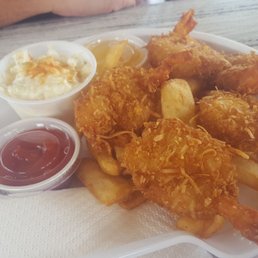 Coconut Shrimp with French fries and Cole Slaw..... so delicious!! Coconut Shrimp with French fries and Cole Slaw..... so delicious!!