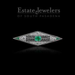 Estate Jewelers - Art Deco Emerald and Diamond Brooch