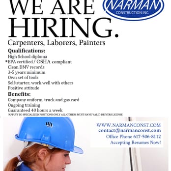 Narman Construction - WE ARE ALWAYS SEEKING QUALIFIED EMPLOYEES! - General Contractors Near Me - Boston, Massachusetts Narman Construction - WE ARE ALWAYS SEEKING QUALIFIED EMPLOYEES! - General Contractors Near Me - Boston, Massachusetts