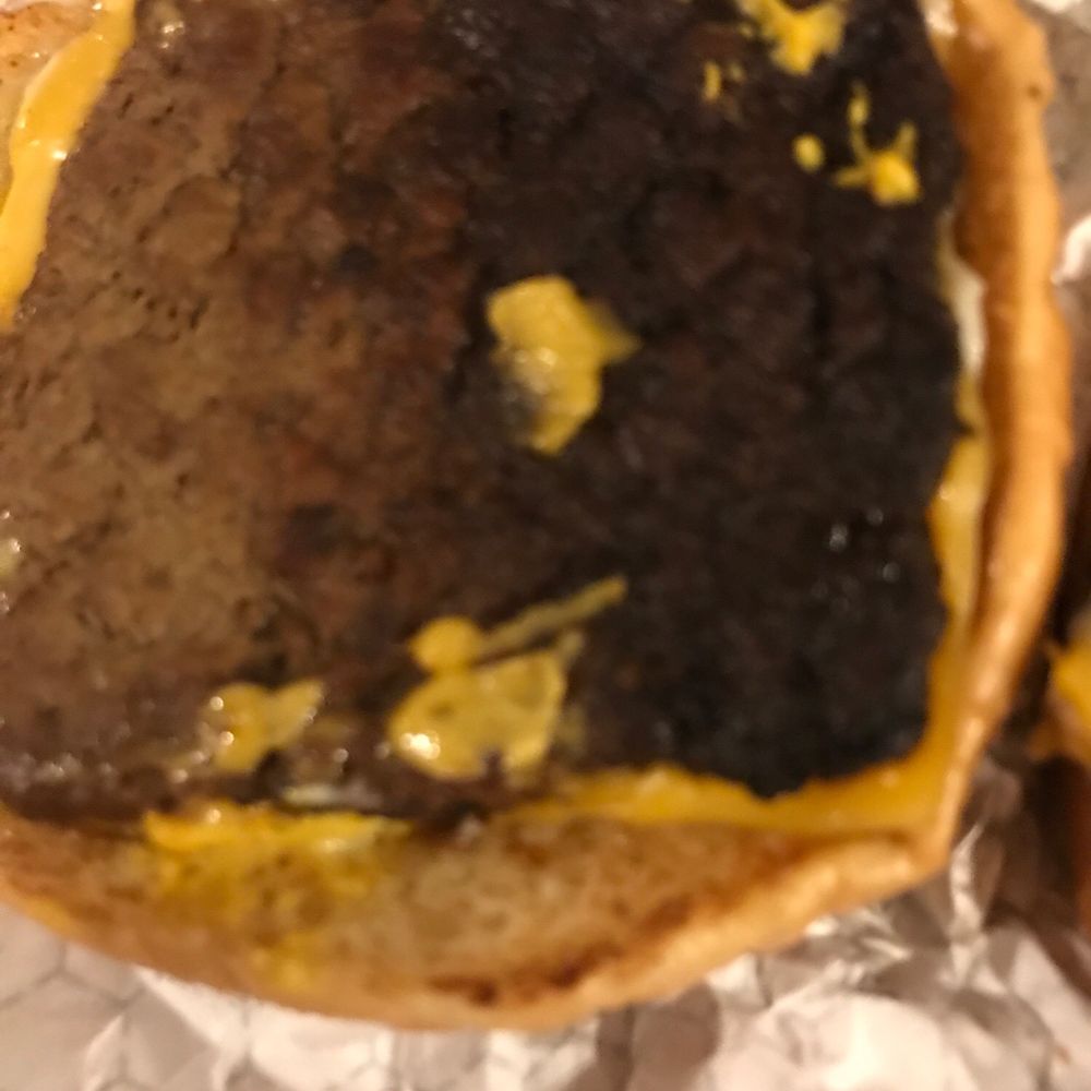 This was my burnt, non-edible, gross ass patty from my son of a baconator. This was my burnt, non-edible, gross ass patty from my son of a baconator.