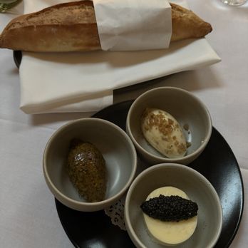 Le Coq - Baguette with seaweed butter, chicken skin butter and caviar butter - French Near Me - La Jolla, California
