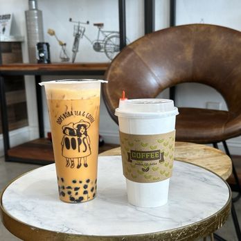 Oops Boba Tea & Coffee - Thai Tea Hot Latte - Bubble Tea Near Me - Arcadia, California
