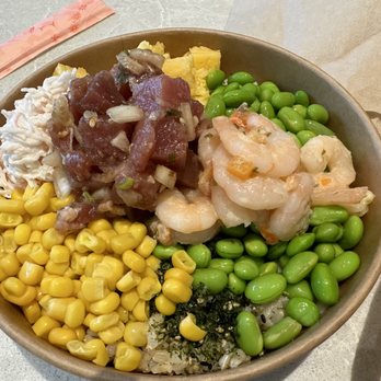 Ono Poke - Build-Your-Own Bowl ($17 with two proteins): Ono Hawaiian (it's shoyu-based) and Coconut Shrimp - yum! - Poke Near Me - Victoria, British Columbia Ono Poke - Build-Your-Own Bowl ($17 with two proteins): Ono Hawaiian (it's shoyu-based) and Coconut Shrimp - yum! - Poke Near Me - Victoria, British Columbia
