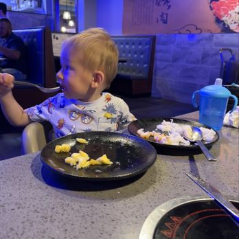 Won Korean BBQ & Hot Pot - My grandson enjoying peaches, pineapple, shrimp & rice - Korean Near Me - Tulsa, Oklahoma Won Korean BBQ & Hot Pot - My grandson enjoying peaches, pineapple, shrimp & rice - Korean Near Me - Tulsa, Oklahoma