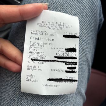 Bella's Nails & Spa - Receipt - Nail Salons Near Me - Monterey Park, California Bella's Nails & Spa - Receipt - Nail Salons Near Me - Monterey Park, California