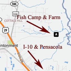 Becks Fish Camp & Nature Preserve - Location Map. Only 30 minutes from Downtown Pensacola & about 15 min from I-10 and US 29.