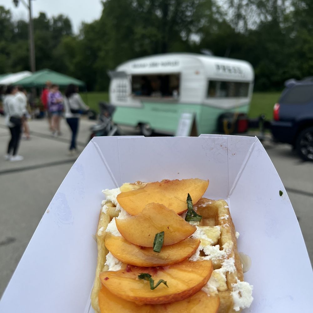 Peach, goat cheese & honey waffle