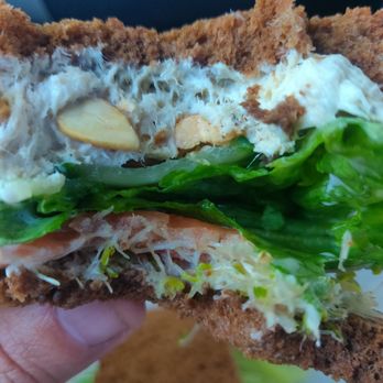 Pumper Pickle - Chicken salad sandwich on squaw bread: thinly sliced cucumbers, cashews, sprouts, lettuce, tomato and chicken salad. - Sandwiches Near Me - Santa Ana, California Pumper Pickle - Chicken salad sandwich on squaw bread: thinly sliced cucumbers, cashews, sprouts, lettuce, tomato and chicken salad. - Sandwiches Near Me - Santa Ana, California