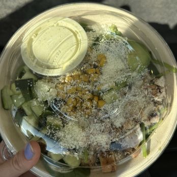 MAD Greens - Rice bowl with various topping such as corn, cucumber,  avocado, cheese, and chicken - Salad Near Me - Austin, Texas