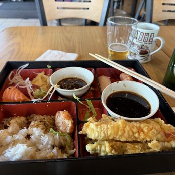 Origami Sushi - Salmon Bento with a beer - Japanese Near Me - Silverdale, Washington