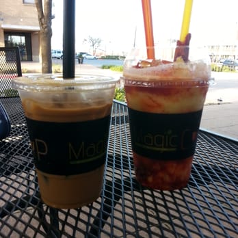 Magic Cup - Viet iced coffee on the left and cha pineapple slush on the right! - Coffee & Tea Near Me - Richardson, Texas Magic Cup - Viet iced coffee on the left and cha pineapple slush on the right! - Coffee & Tea Near Me - Richardson, Texas