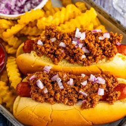 Legacy Lounge - Our Hot Dog Combo with Chili, Onions and Fries