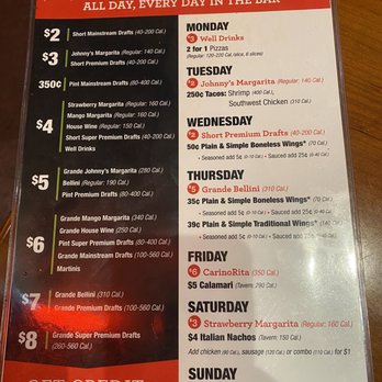Johnny Carino's - Happy hour menu - Italian Near Me - Downey, California Johnny Carino's - Happy hour menu - Italian Near Me - Downey, California