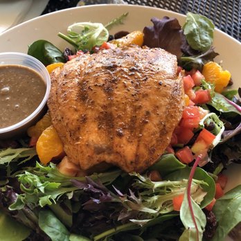 Tin Fish - Grilled Salmon on house salad - New American Near Me - Sunrise, Florida Tin Fish - Grilled Salmon on house salad - New American Near Me - Sunrise, Florida