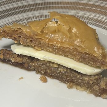 Estiatorio Milos - BAKLAVA KAIMAKI Baklava layered with Middle Eastern hand pounded and stretched, salep and Mastiha ice cream - Venues & Event Spaces Near Me - Toronto, Ontario Estiatorio Milos - BAKLAVA KAIMAKI Baklava layered with Middle Eastern hand pounded and stretched, salep and Mastiha ice cream - Venues & Event Spaces Near Me - Toronto, Ontario
