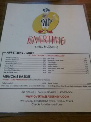 Menu photo 1 Overtime Bar & Grill Geneva, NE Menu photo 1 Overtime Bar & Grill Geneva, NE