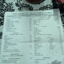 Sunnyside Grill - Breakfast menu