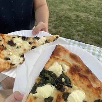 The Friendly - spinach ricotta and mushroom ricotta pizza (they gave us the wrong slices but this still tasted good haha) - Pizza Near Me - San Diego, California The Friendly - spinach ricotta and mushroom ricotta pizza (they gave us the wrong slices but this still tasted good haha) - Pizza Near Me - San Diego, California