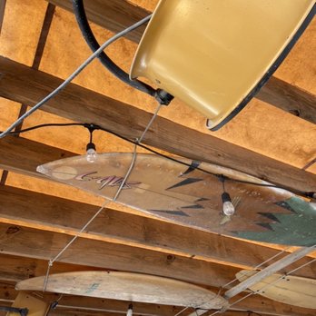 Shaka Taco - surf boards on the ceiling - Tacos Near Me - Surf City, North Carolina