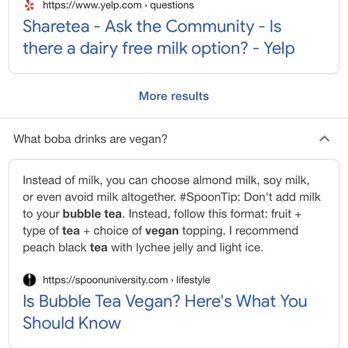 Sharetea - The vegan options that sharetea has. - Coffee & Tea Near Me - Riverside, California