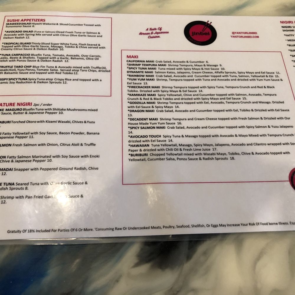 Yakitori Jinbei - Snapshot of menu - Sushi Bars Near Me - Smyrna, Georgia Yakitori Jinbei - Snapshot of menu - Sushi Bars Near Me - Smyrna, Georgia