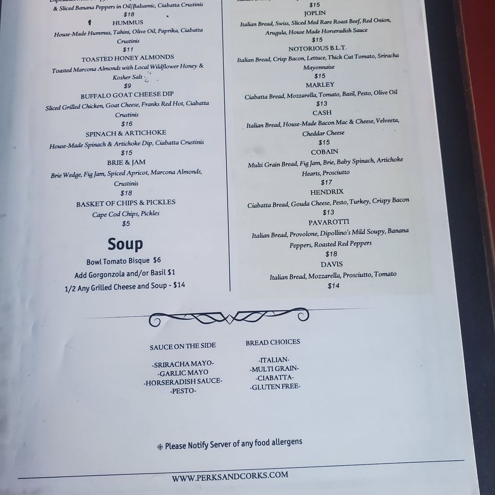Perks & Corks Cafe - Food menu - Cocktail Bars Near Me - Westerly, Rhode Island Perks & Corks Cafe - Food menu - Cocktail Bars Near Me - Westerly, Rhode Island