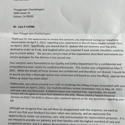UC Davis Medical Group Folsom - Response from UCDavis for complaint against a doctor