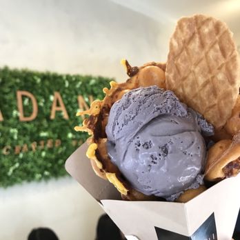 Gadani - Blueberry ice cream, cheese egg puff, and waffle crisp - Coffee & Tea Near Me - Berkeley, California Gadani - Blueberry ice cream, cheese egg puff, and waffle crisp - Coffee & Tea Near Me - Berkeley, California