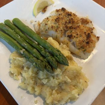 Harpoons on the Bay - *special menu item* Baked cod with mashed potatoes & asparagus - Seafood Near Me - Cape May, New Jersey Harpoons on the Bay - *special menu item* Baked cod with mashed potatoes & asparagus - Seafood Near Me - Cape May, New Jersey